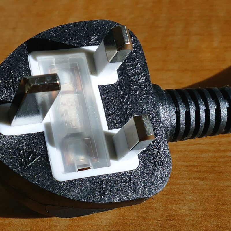 A picture showing a plug, which can be an electrical safety hazard if damaged